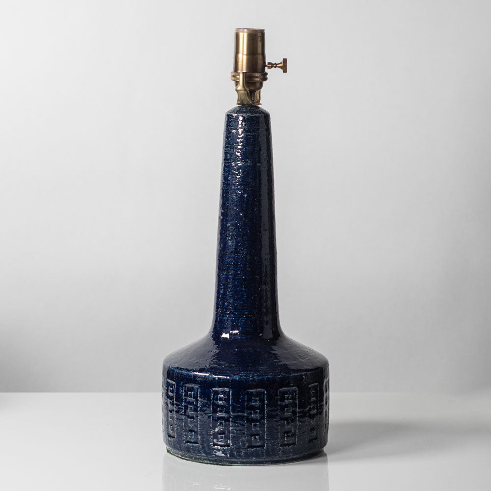 Palshus, Denmark, chamotte stoneware lamp with glossy dark blue glaze K2106