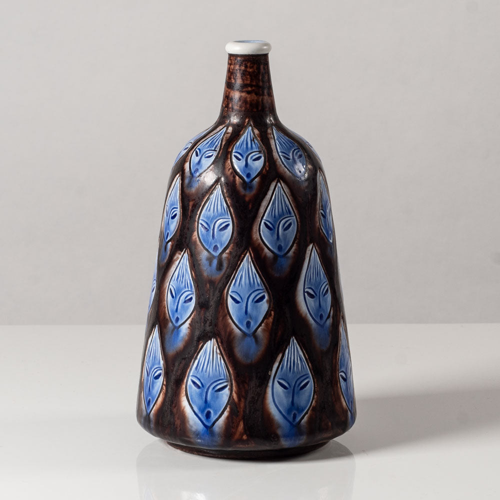 Hertha Bengtson for Rorstrand, stoneware vase with impressed pattern of faces L3593