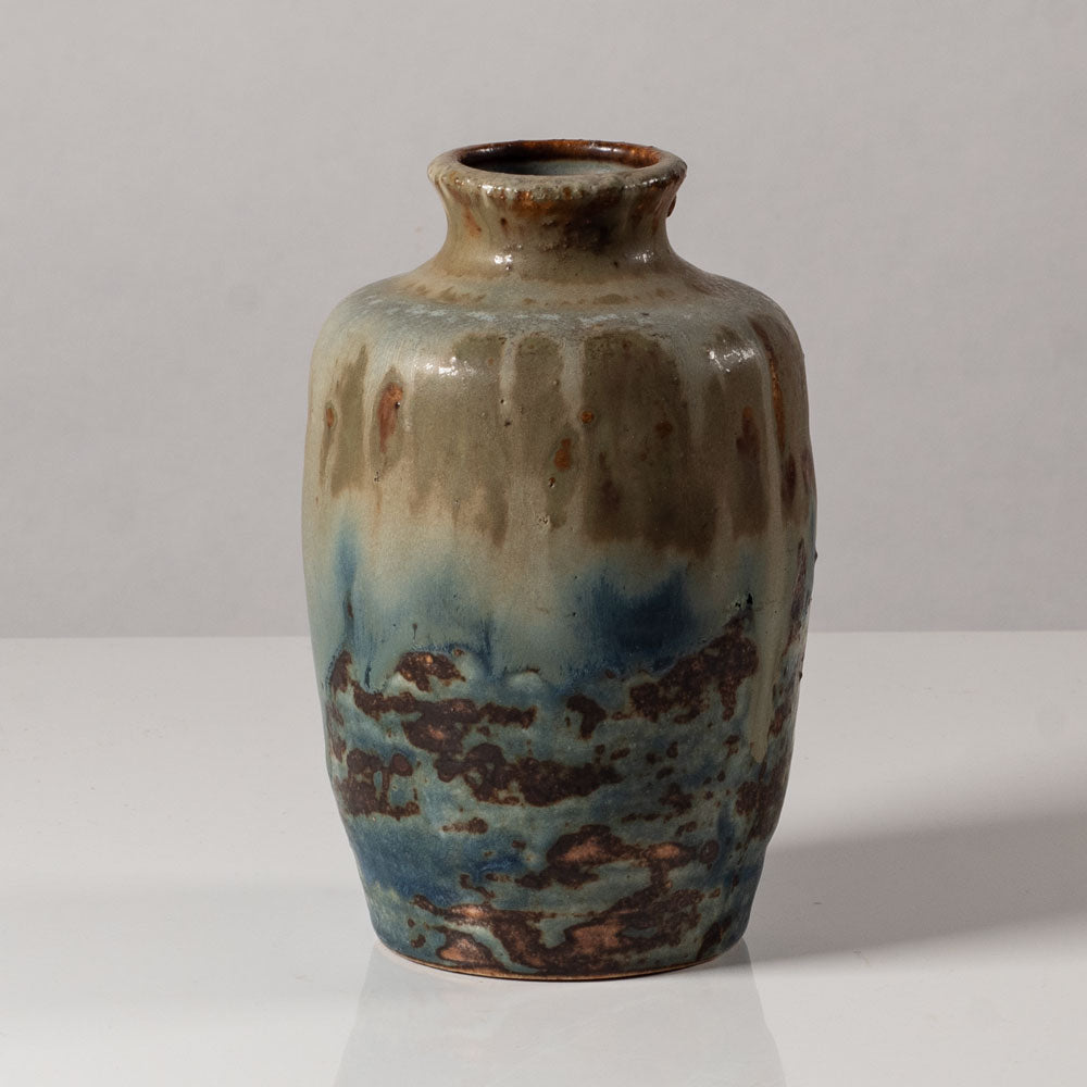 Bode Willumsen, Denmark, unique stoneware vase with blue and gray glaze N5789