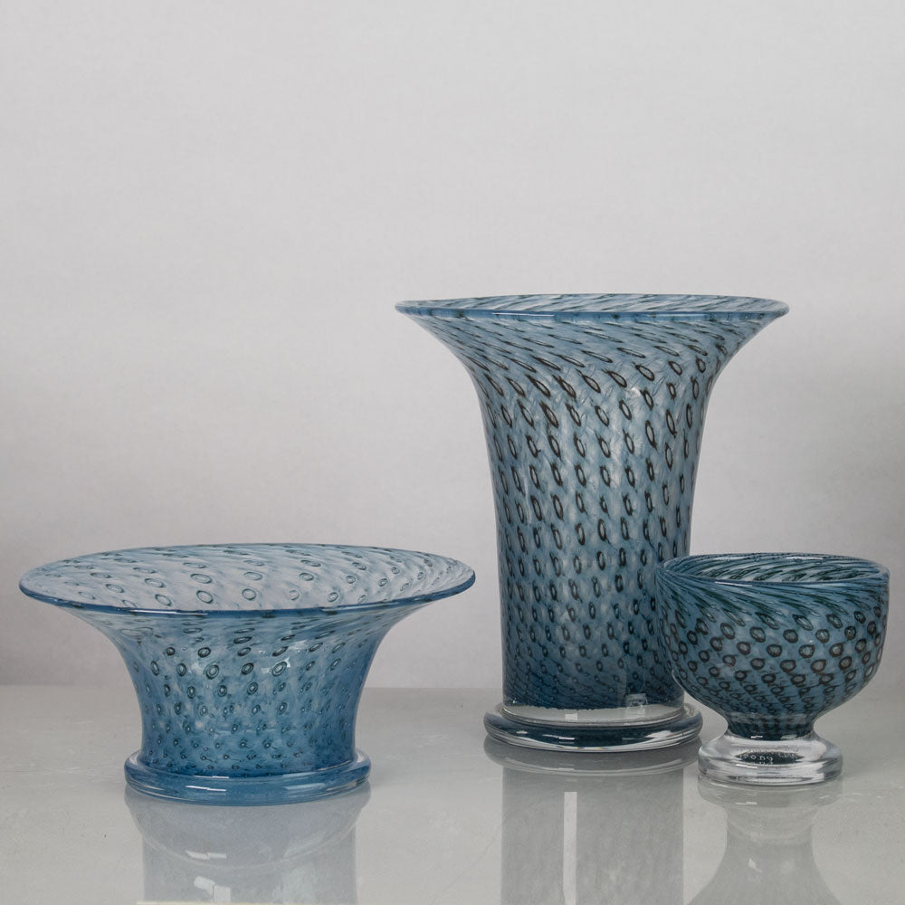 Bertil Vallien for Boda-Åfors, Sweden, unique footed bowl and vase in blue and black glass