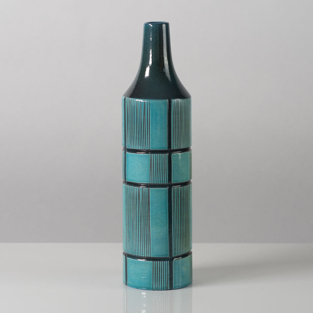 Ingrid Atterberg for Uppsala Ekeby tall vase with blue green glaze K2220