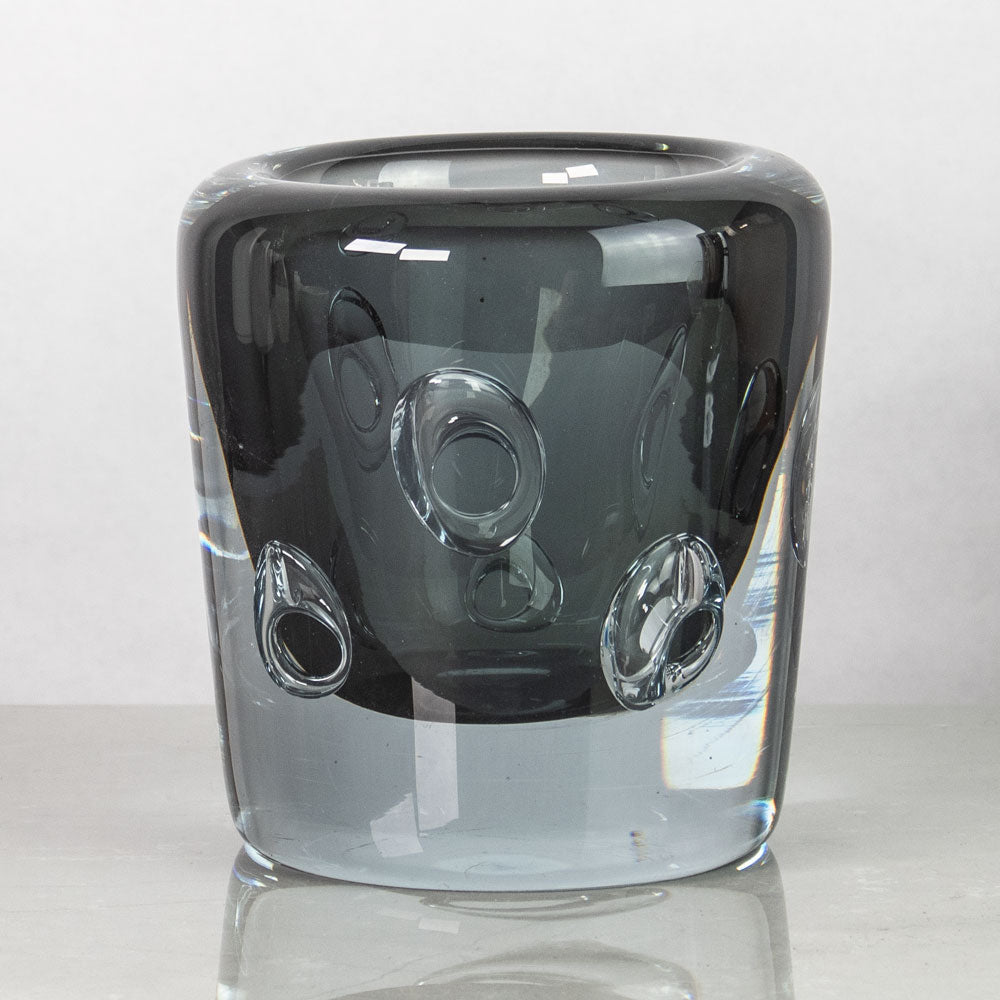 Asta Strömberg for Strömbergshyttan, clear gray glass vase with circular bubbles K2030