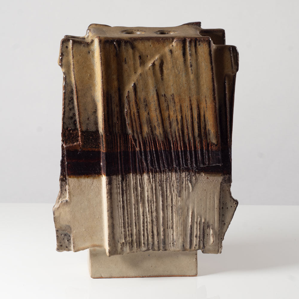 Dieter Crumbiegel, Germany, unique sculptural vessel with brown and cream glaze L3760