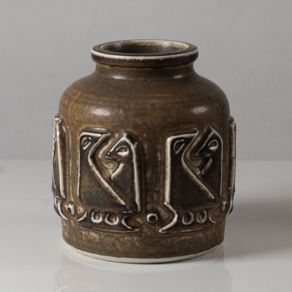 Jørgen Mogensen for Royal Copenhagen, Denmark, stoneware vase with bird motif and Solfatara glaze L3653