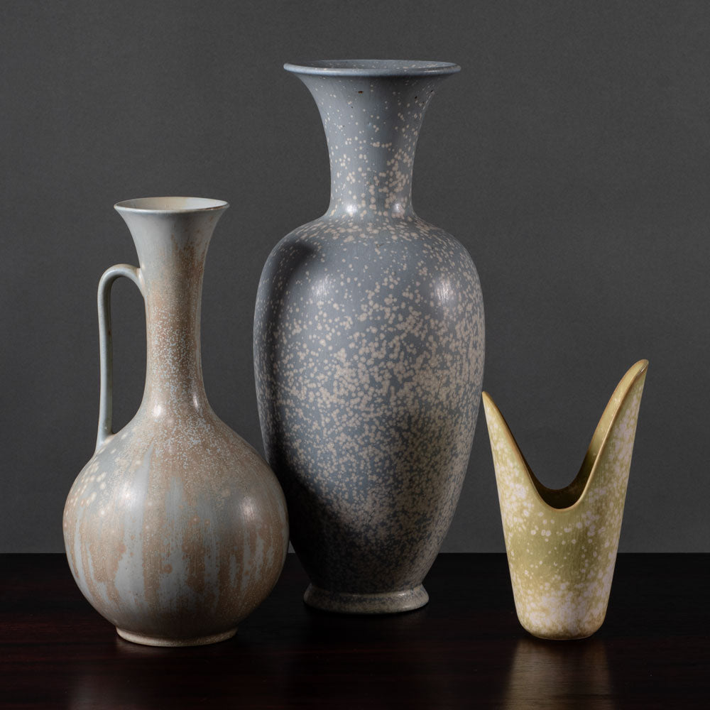 Three vases with gray and yellow glazes by Gunnar Nylund for Rörstrand, Sweden