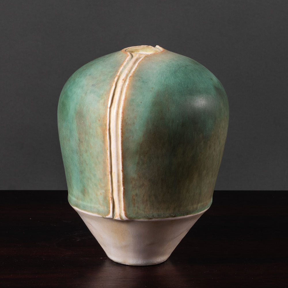 Otto Meier, Germany, unique ceramic vase with green and off-white matte glaze L3749