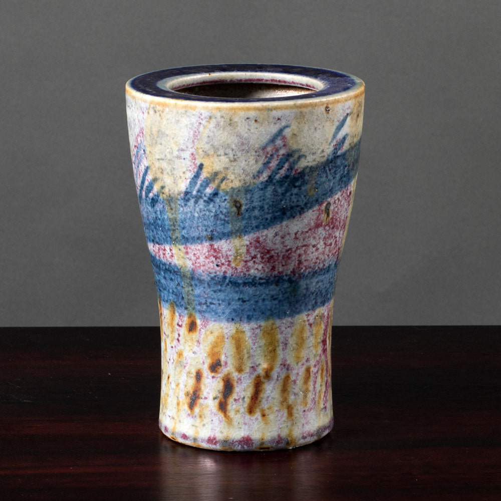 Lisa Larson for Gustavsberg, Sweden, unique stoneware vase with blue, purple and gray glaze L3664