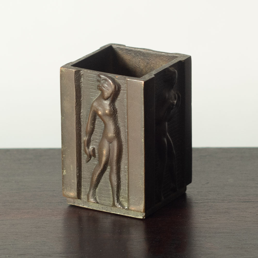 GAB, Sweden, square bronze cup with figures in relief K2043