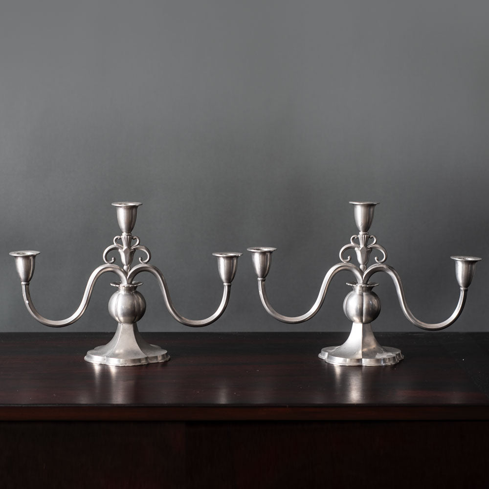 Just Andersen, Denmark, pair of pewter candelabras J1747