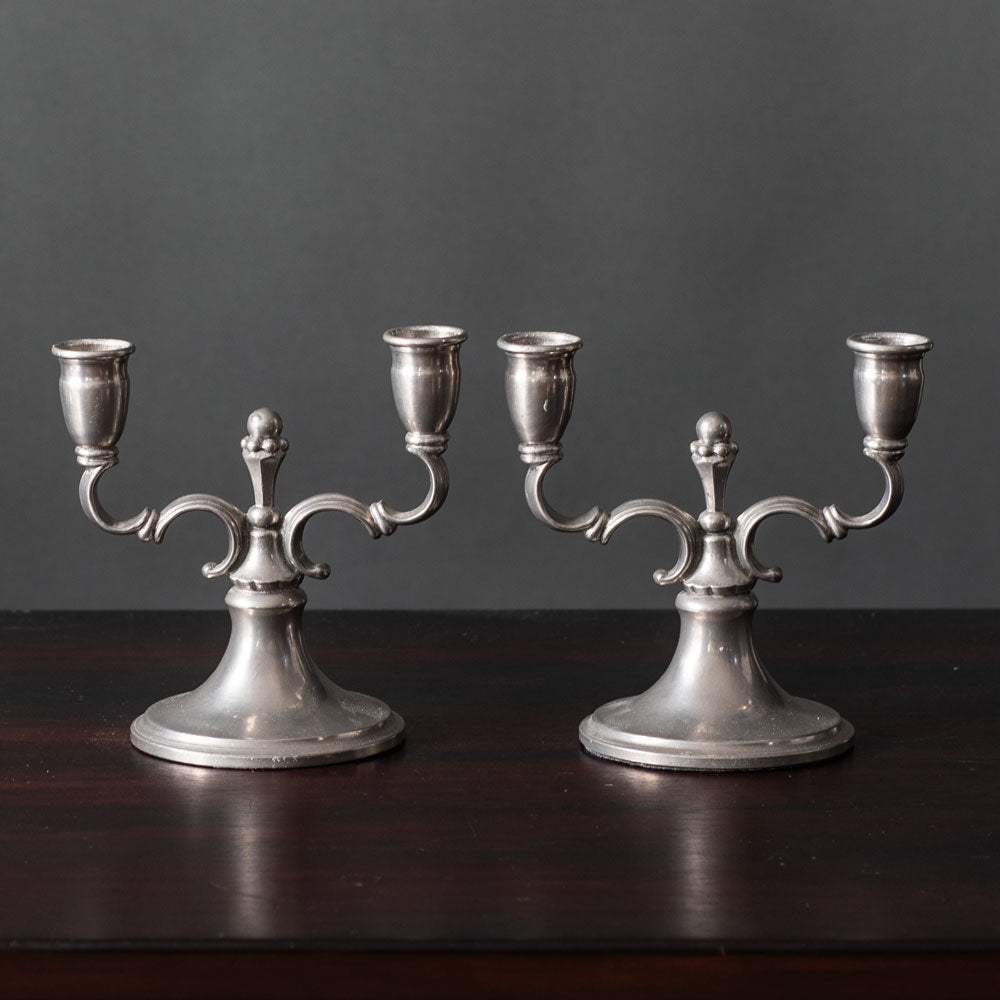 Svensk Tenn, Sweden, pair of pewter double candlesticks J1749