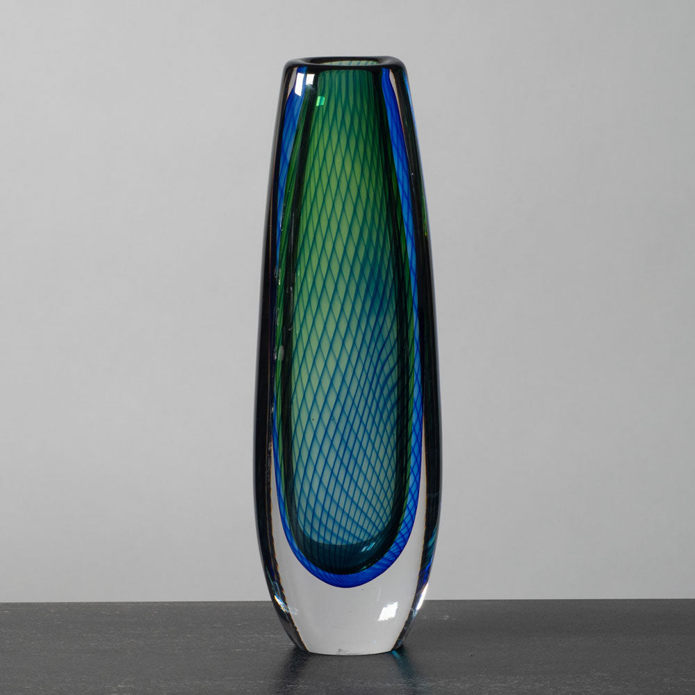 Vicke Lindstrand for Kosta Glass vase with blue and green swirl pattern K2048