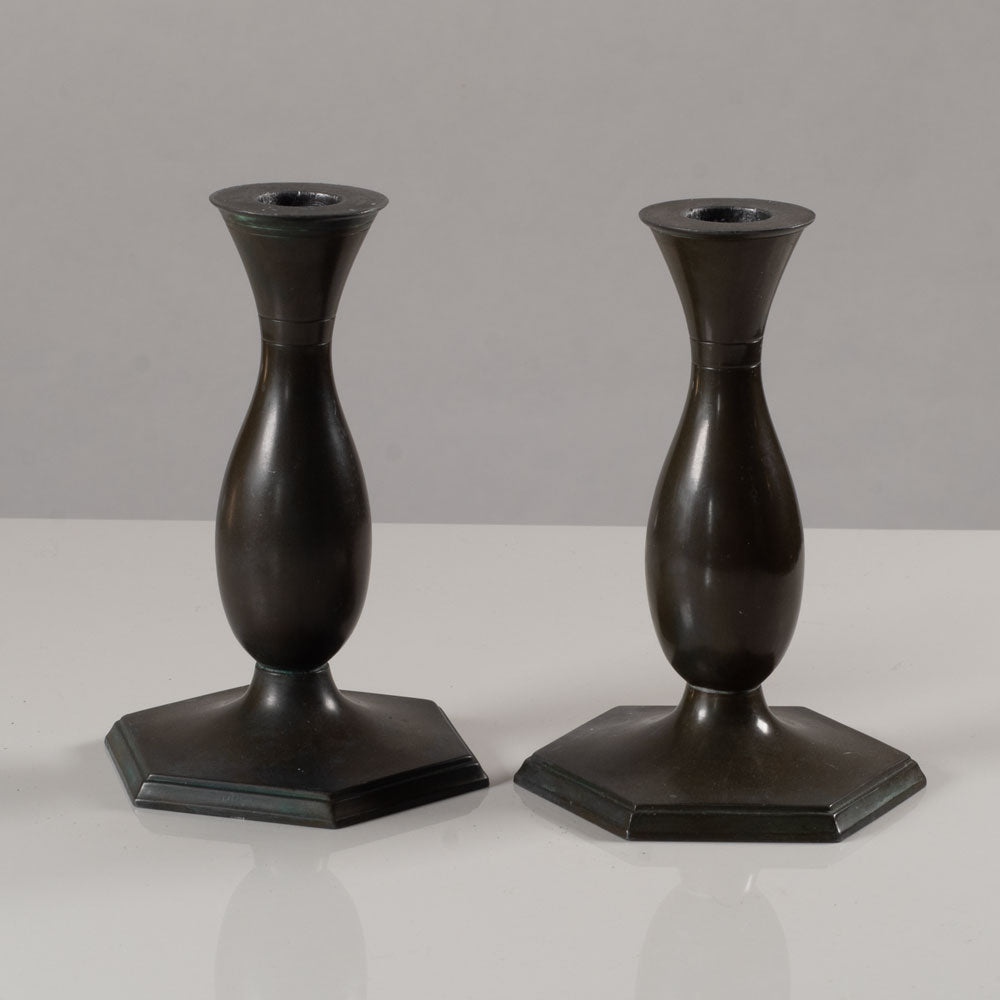 Just Andersen, Denmark, pair of Disko metal candleholders L3587