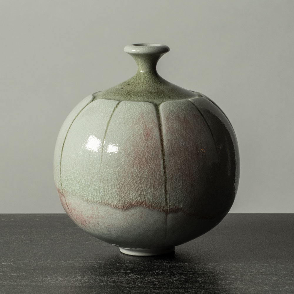 Horst Göbbels, own studio, Germany, unique stoneware vase with translucent crackle glaze J1294