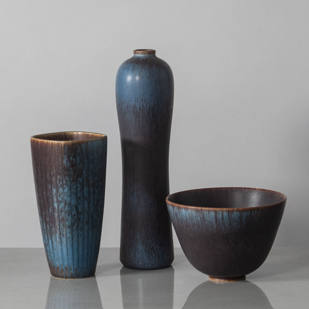 Group of vessels with blue and purple glaze by Gunnar Nylund for Rörstrand, Sweden