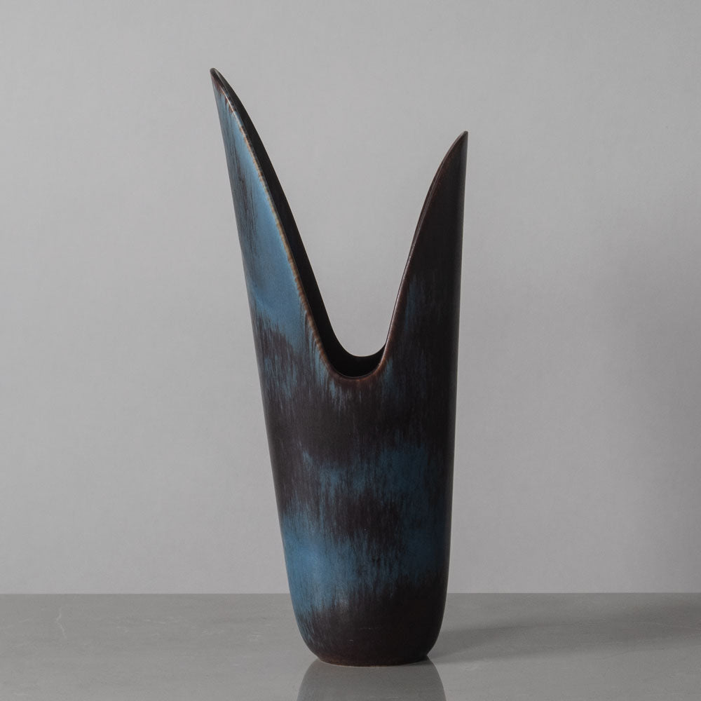 Gunnar Nylund for Rörstrand, Sweden, tall asymmetrical stoneware vase with blue and purple glaze K2047