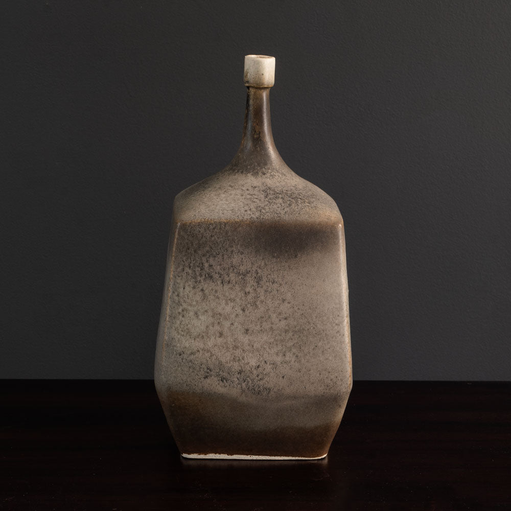 Ingeborg and Bruno Asshoff, Germany, unique stoneware bottle vase with matte gray and brown glaze L3738