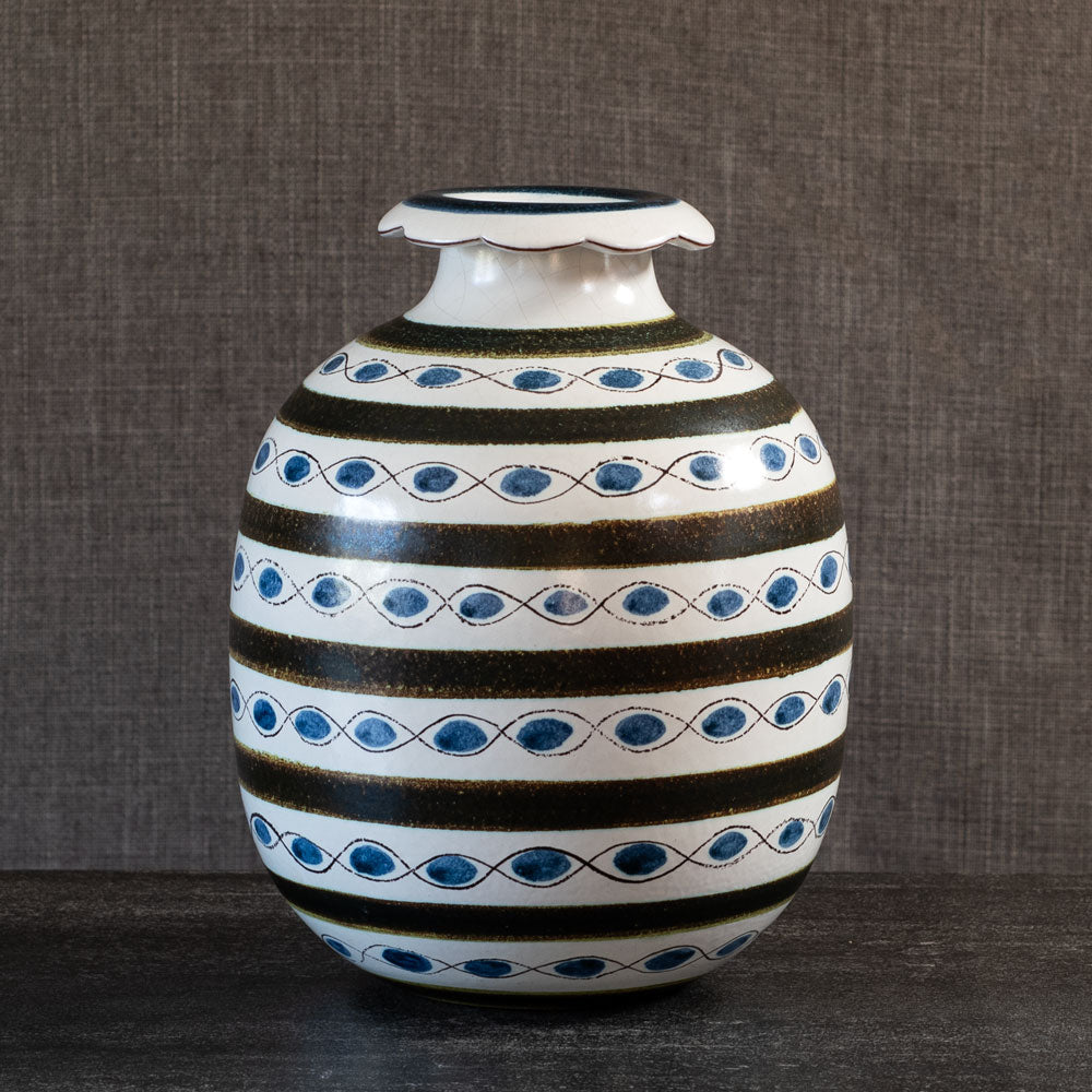 Stig Lindberg for Gustavsberg, Sweden, faiance vase with blue, brown and white decoration L3971