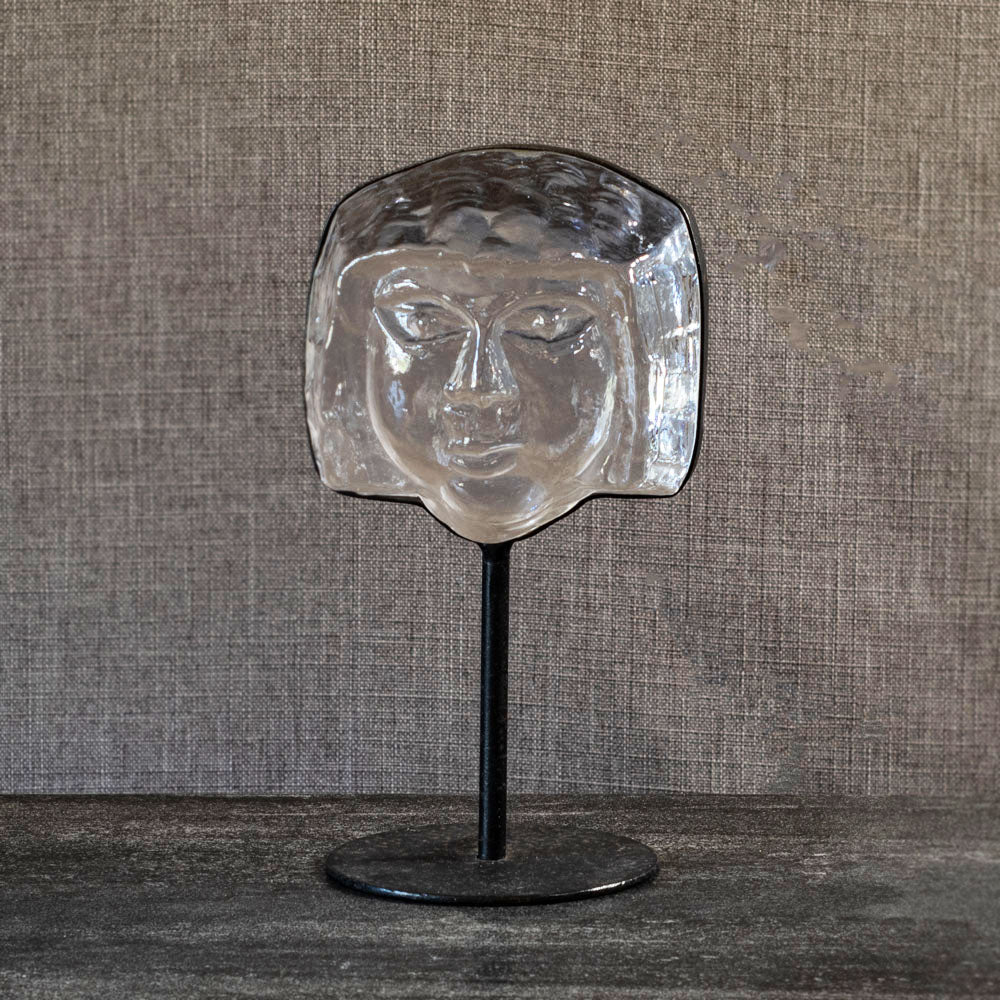 Erik Hoglund for Boda, Sweden, glass sculpture on iron stand, L3791