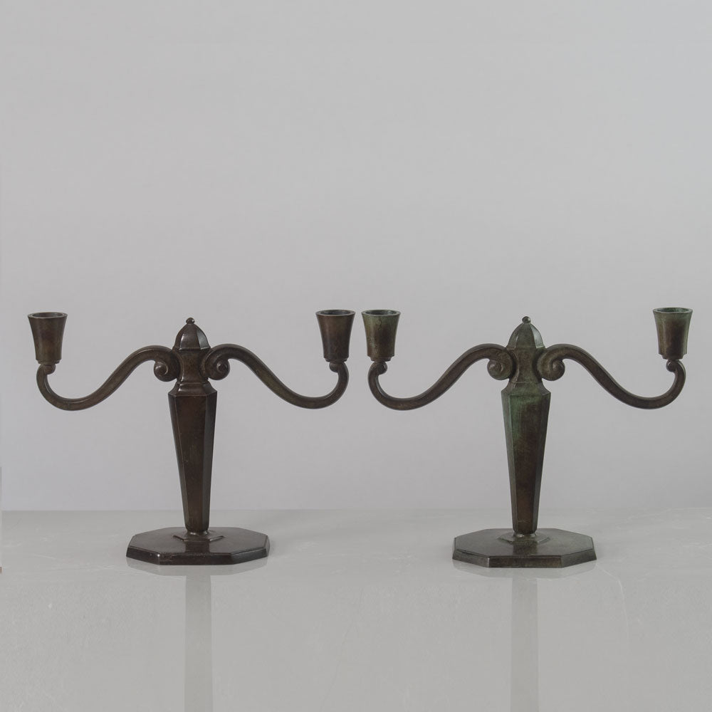 Just Andersen for GAB, Sweden, pair of bronze candlesticks J1512 J1513