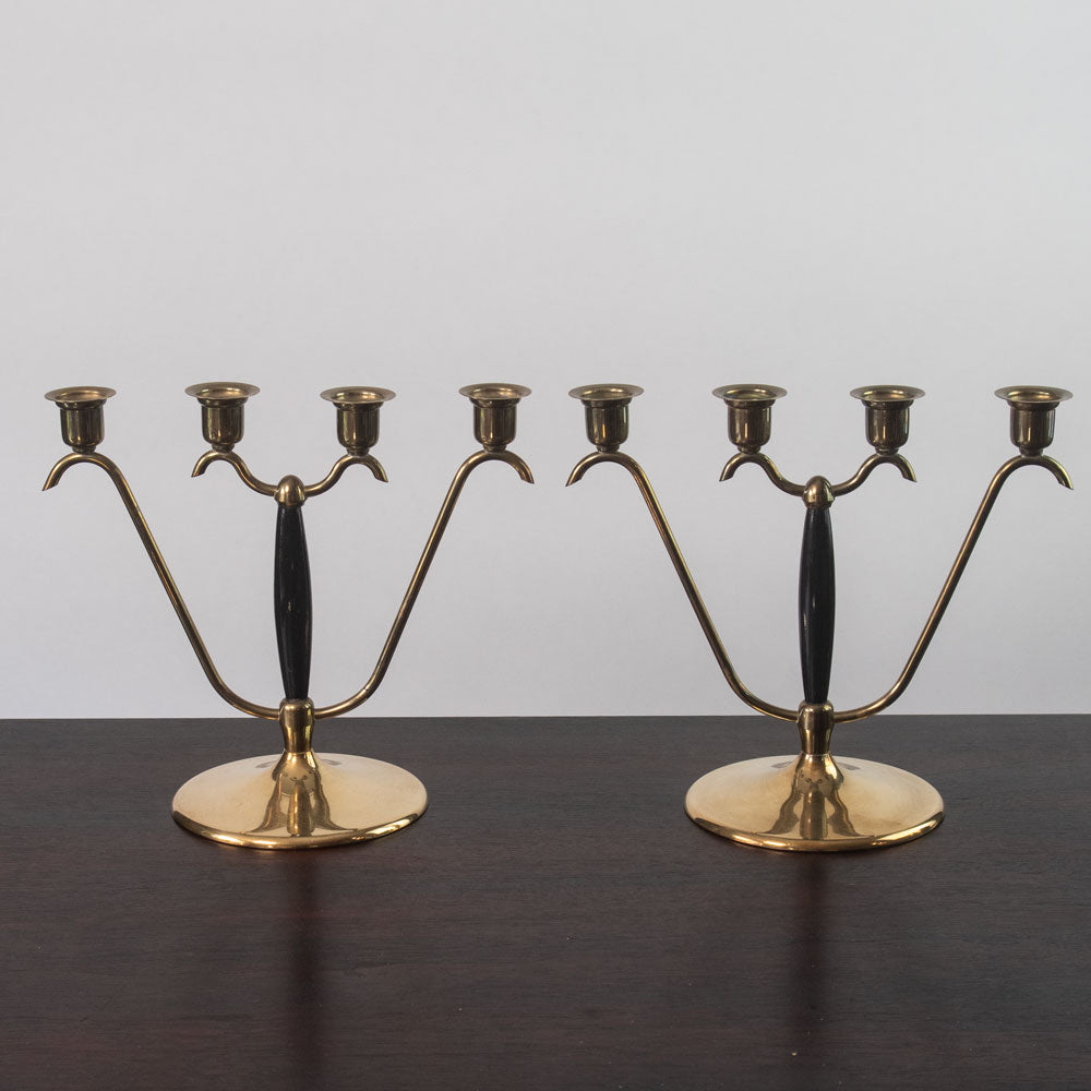 OH Lagerstedt, Sweden, pair of glass and wood candelabras J1516
