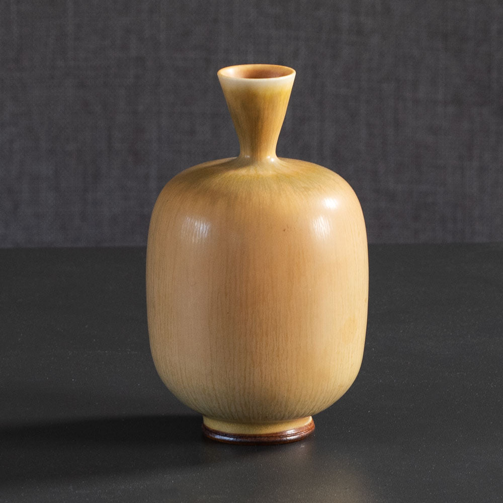 Berndt Friberg for Gustavsberg, Sweden, stoneware vase with yellow  haresfur glaze L3594