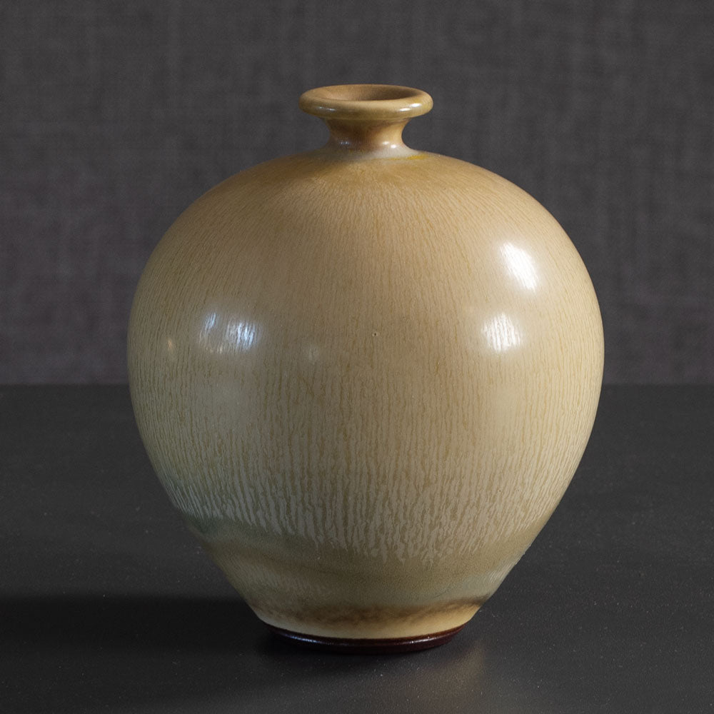 Berndt Friberg for Gustavsberg, Sweden, stoneware vase with yellow ochre haresfur glaze L3883