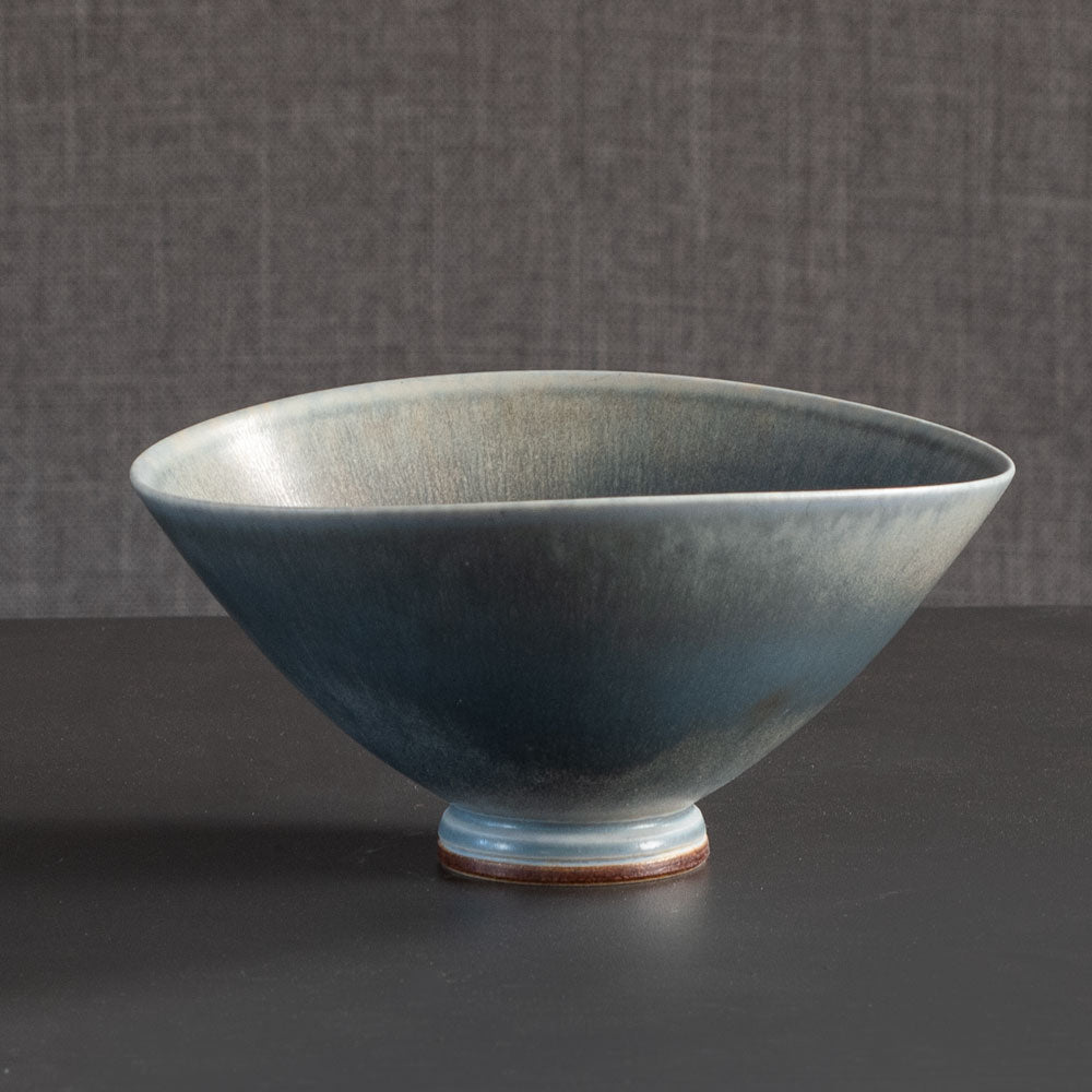 Berndt Friberg for Gustavsberg, Sweden, stoneware bowl with pale blue gray haresfur glaze L3784