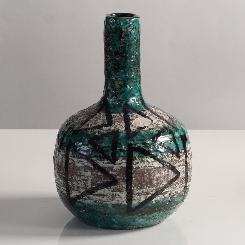 Ingrid Atterberg for Uppsala Ekeby, Sweden, rough textured vase with geometric pattern L3887