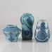 Three blue carved vases by Josef Ekberg for Gustavsberg, Sweden