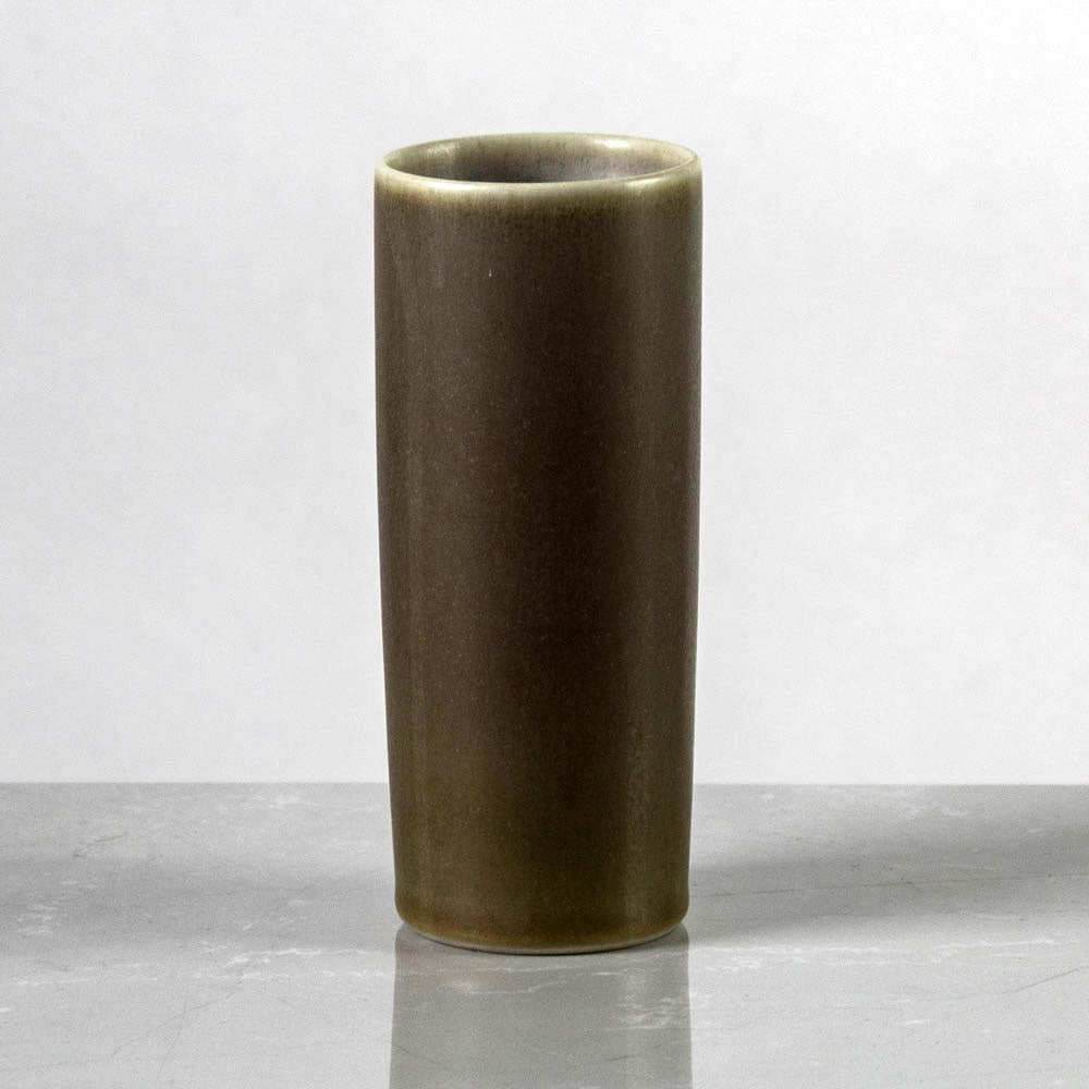 Per Linnemann-Schmidt for Palshus cylindrical vase with olive-brown haresfur glaze K2078
