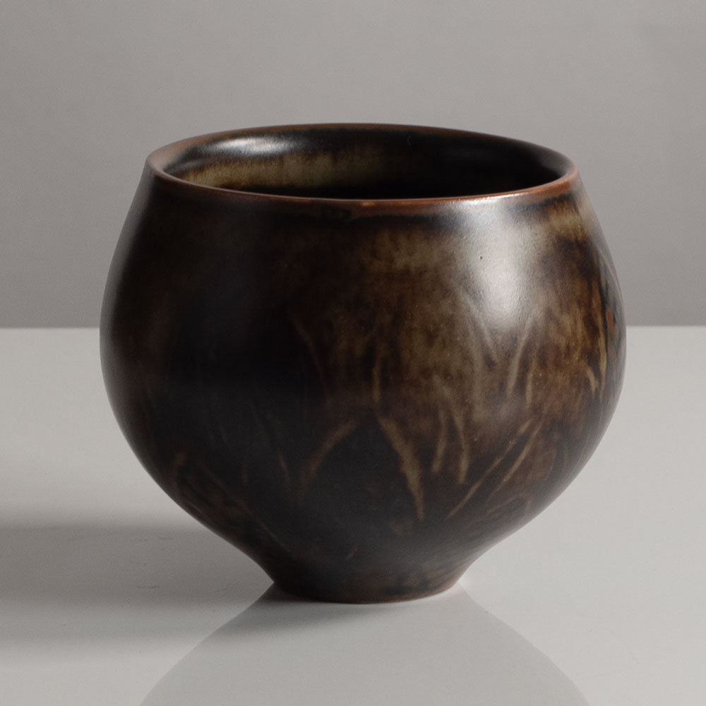 Gerd Bogelund for Royal Copenhagen, Denmark, small bowl with wheat sheaf decoration and brown glaze L3644