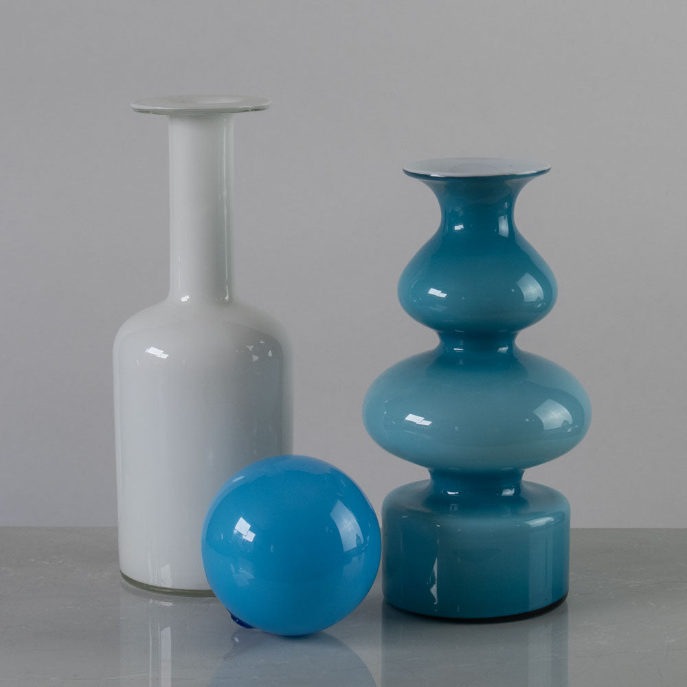 Holmegaard, Denmark, two vases and a hanging sphere