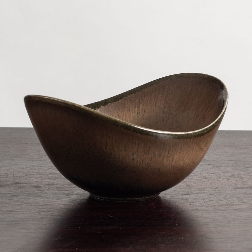 Gunnar Nylund for Rörstrand, ceramic elliptical bowl with brown glaze N3931