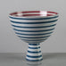Stig Lindberg for Gustavsberg, Sweden, striped earthenware footed bowl  in pink, blue and white J1606