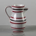 Stig Lindberg for Gustavsberg, Sweden, striped earthenware pitcher in pink, gray and white K2065