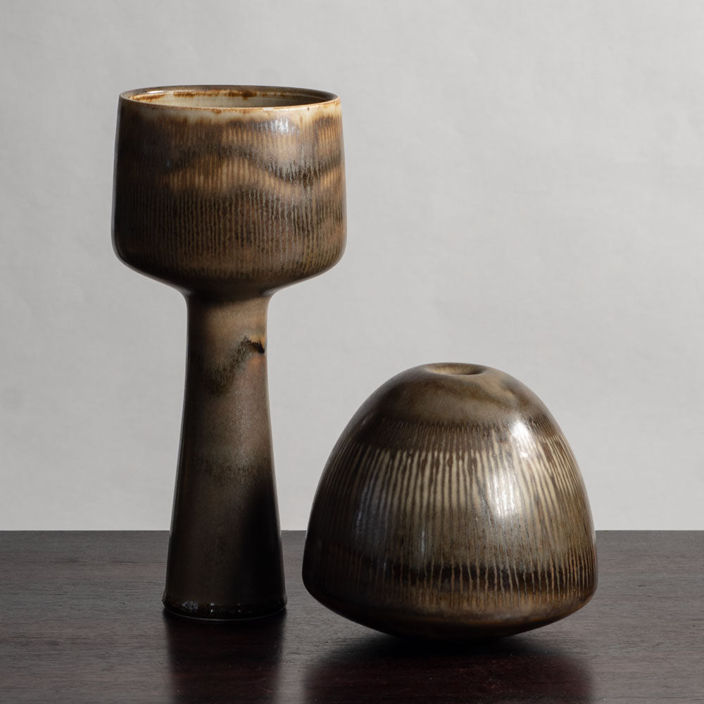 Two vases with striated brown glaze by Karl Scheid, Germany