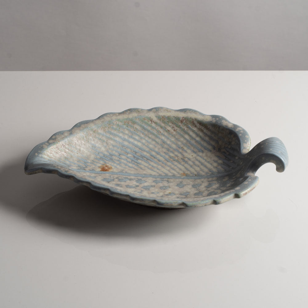 Gunnar Nylund for Rörstrand, Sweden, stoneware dish with matte blue and grey crystalline glaze L3711