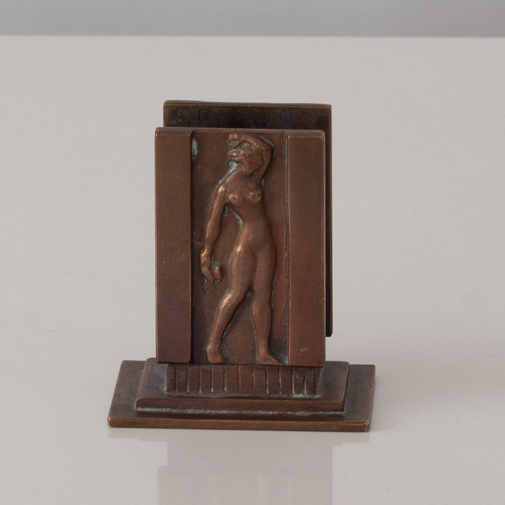 GAB, Sweden, square bronze letter holder with figures in relief L3545