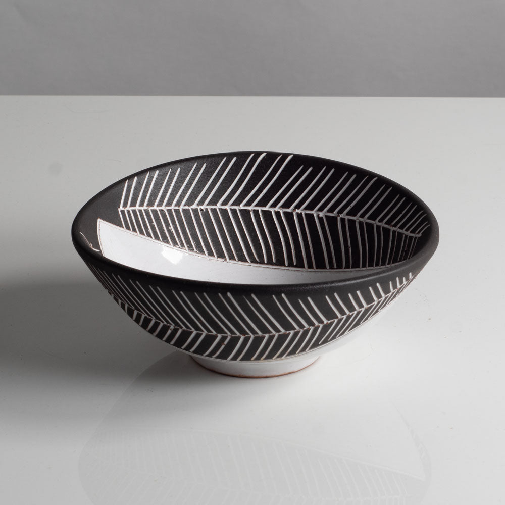 Gabriel Keramik, black and white ceramic bowl with incised decoration, Sweden