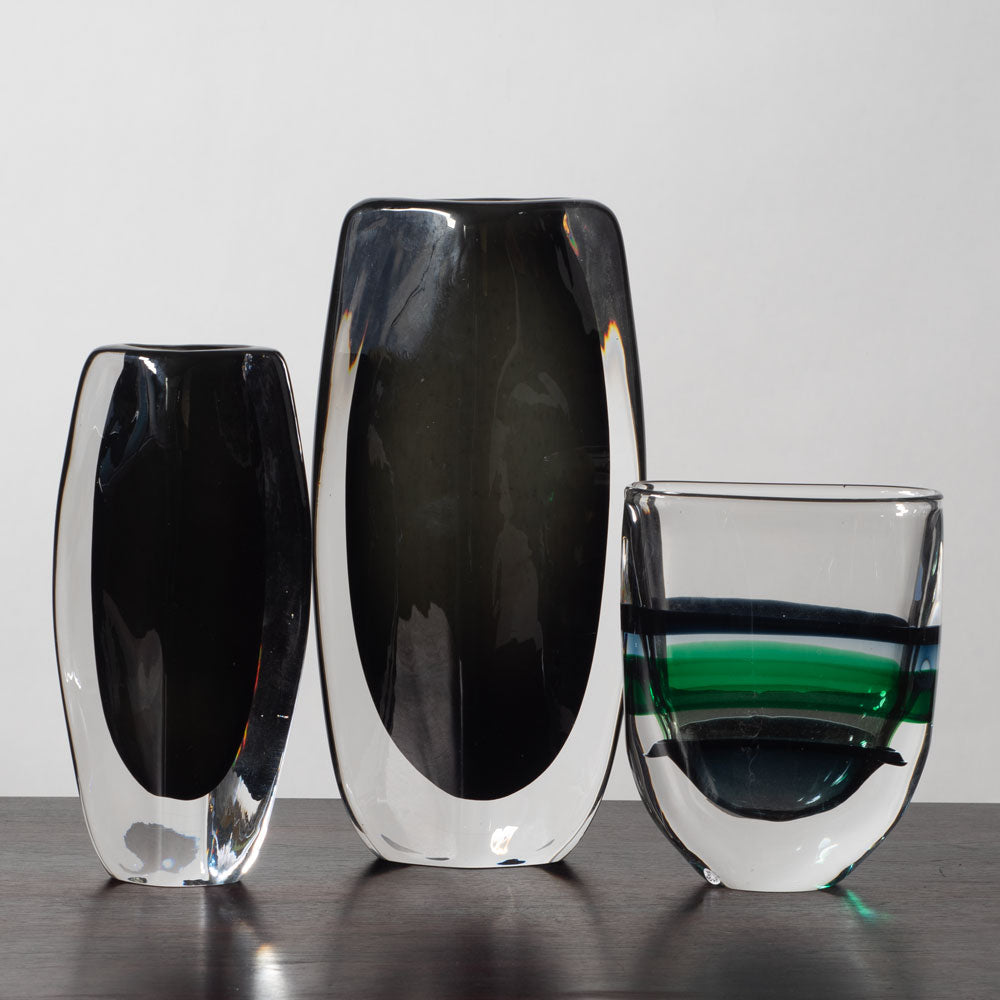 Nils Landberg for Orrefors, Sweden, three art glass vases