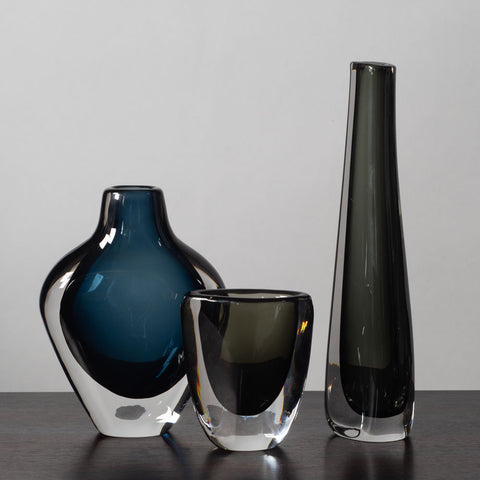 Nils Landberg for Orrefors, glass sommerso vase in gray and