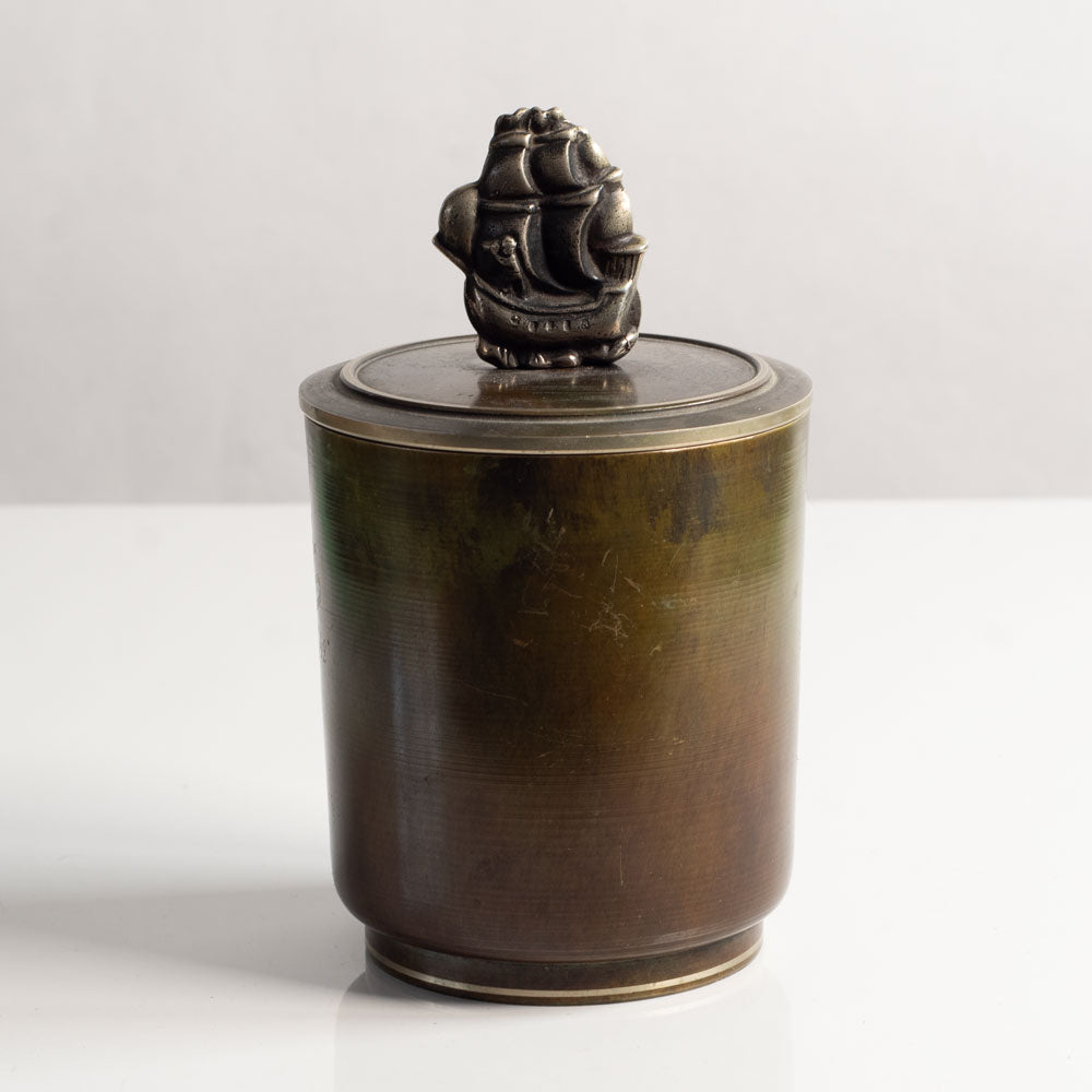 GAB, Sweden, ORI lidded bronze jar with ship handle L3050