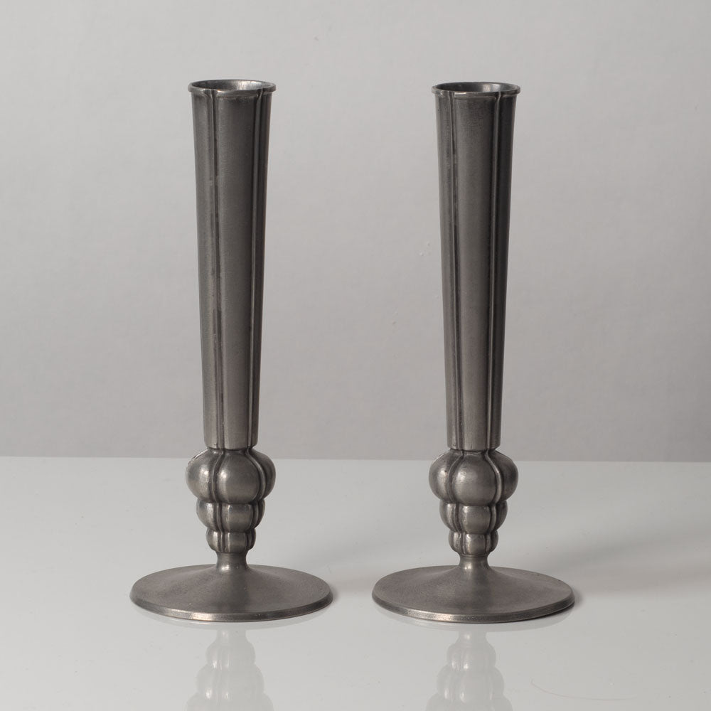 Edvin Ollers for Gjutet Tenn, Sweden, pair of pewter footed vases K2739