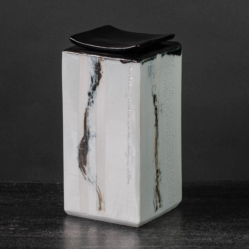 Christine Atmer de Reig, own studio, Germany unique porcelain lidded jar with inscriptions J1288
