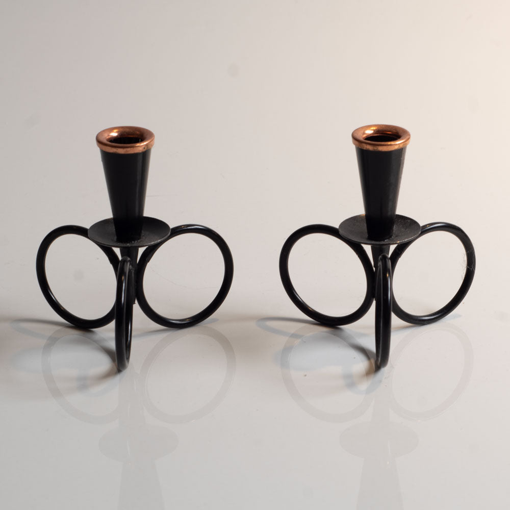 Gunnar Ander for Ystad-Metall, Sweden, pair of small black painted metal candle holder J1412