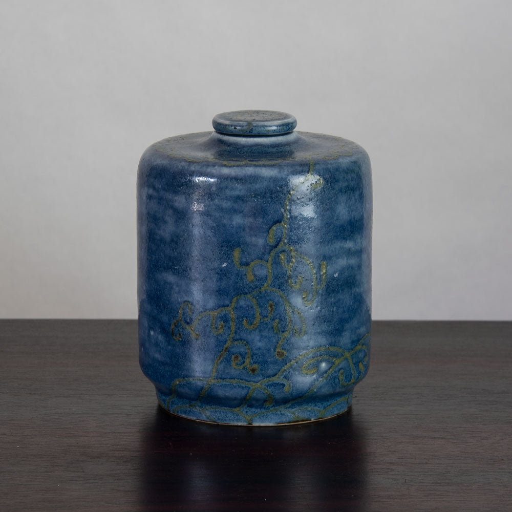Karin Blom for Royal Copenhagen, Denmark, lidded jar with blue glaze J1025