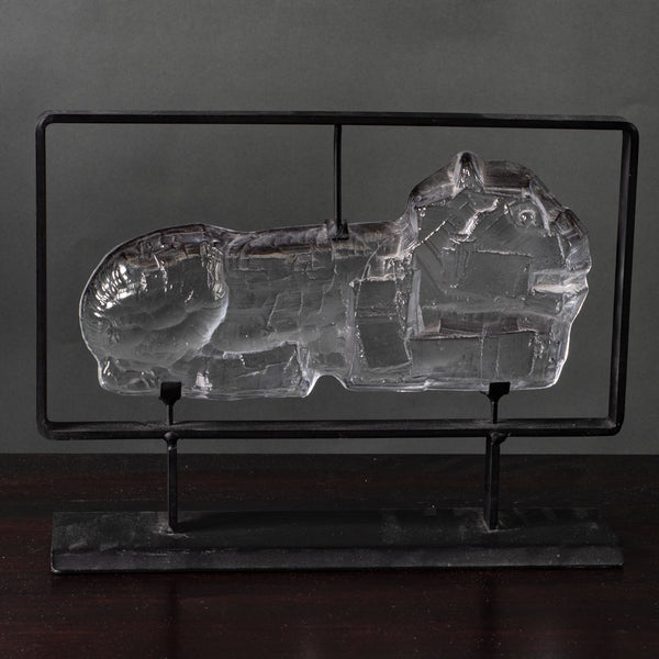 Erik Hoglund for Boda, Sweden, glass sculpture on iron stand K2717