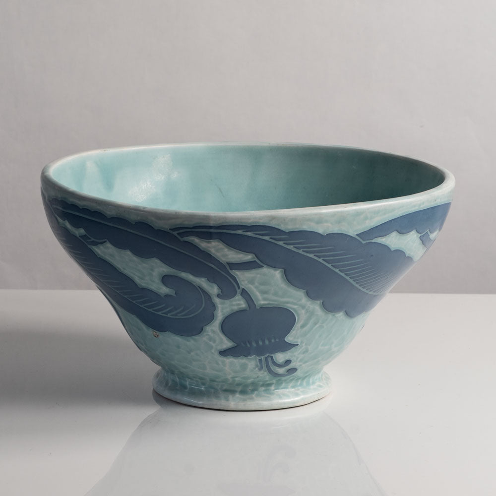Josef Ekberg for Gustavsberg, Sweden, unique carved art nouveau stoneware bowl L3964
