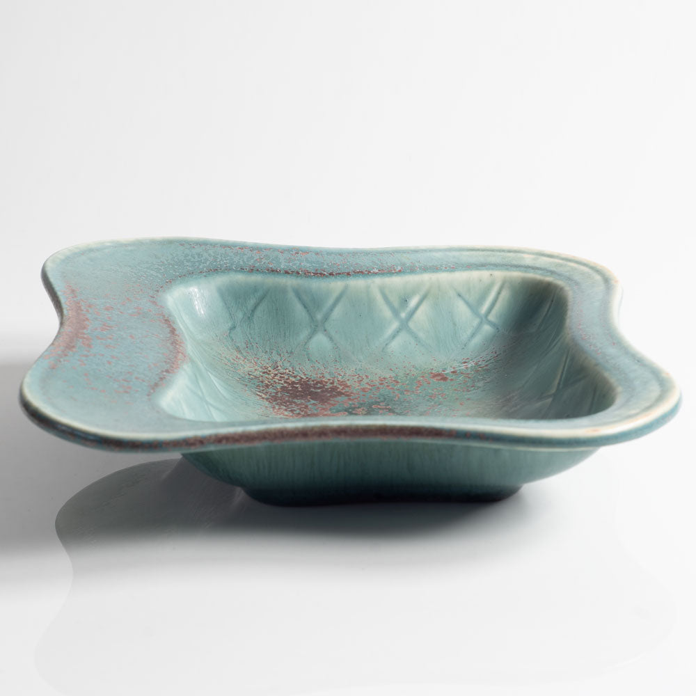 Gunnar Nylund for Rorstrand, Sweden, stoneware dish with blue and red glaze G9286