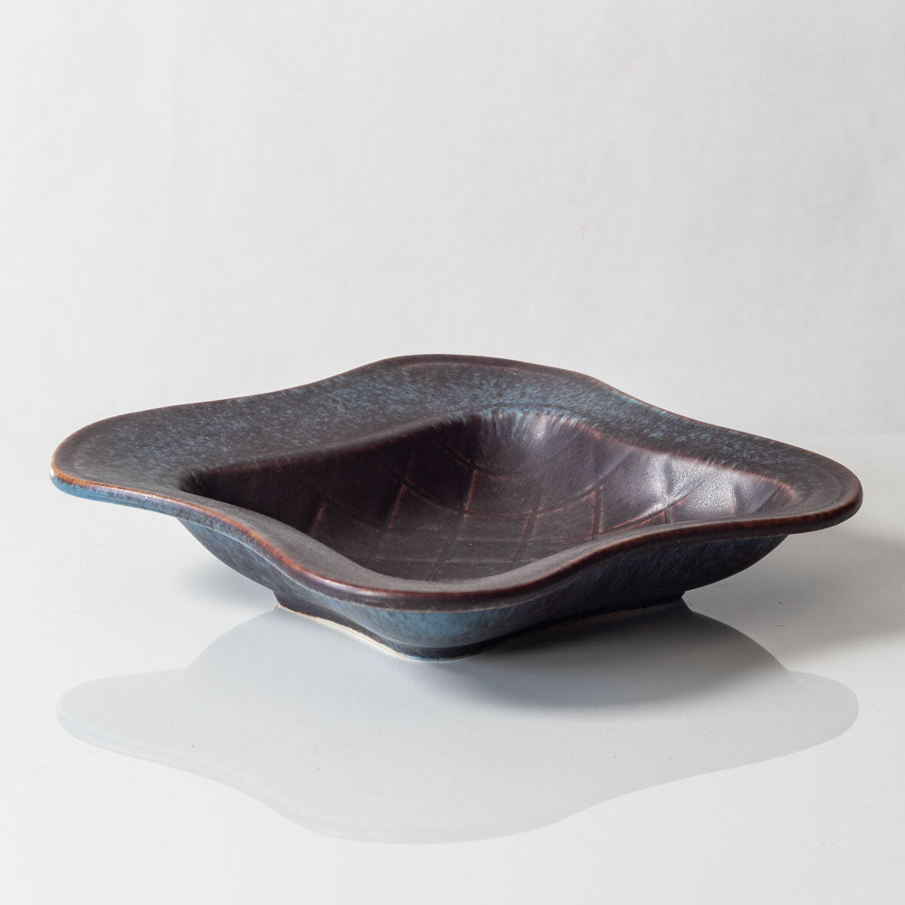 Gunnar Nylund for Rorstrand, Sweden, stoneware dish with blue and brown glaze H1102